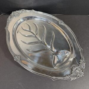 WALLACE BAROQUE PLATTER Footed Silver Plate 17 3/4" Meat Tray Juice Well & Tree